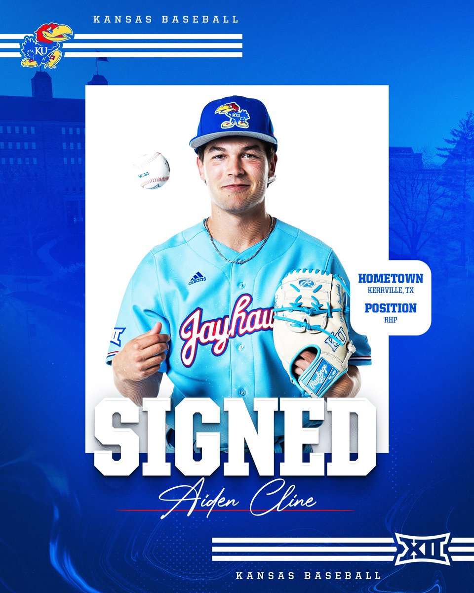Kansas Baseball (@kubaseball) on Twitter photo Signed ✍️
🔴 Aiden Cline 
🔵 Kerrville, TX
🔴 RHP
#RockChalk x <a href="/aidencline6/">Aiden Cline</a> Signed ✍️
🔴 Aiden Cline 
🔵 Kerrville, TX
🔴 RHP
#RockChalk x <a href="/aidencline6/">Aiden Cline</a>