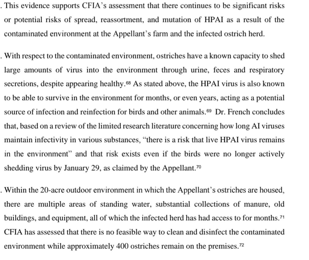 Highlights from the CFIA reply to Universal Ostrich Farms appeal. The entire situation is anti govt, anti regulation, nothing more. They refuse to do a single thing to protect the community bc they don't believe in viruses or regulations yet will financially benefit from both