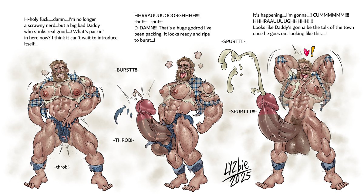 For <a href="/A_B0rb/">Aborb :3</a> of himself undergoing a sudden mysterious growth spurt into a hunky virile Daddy...! 👦🏼🤓➡️🤯💪🏼👨🏼🍆💦