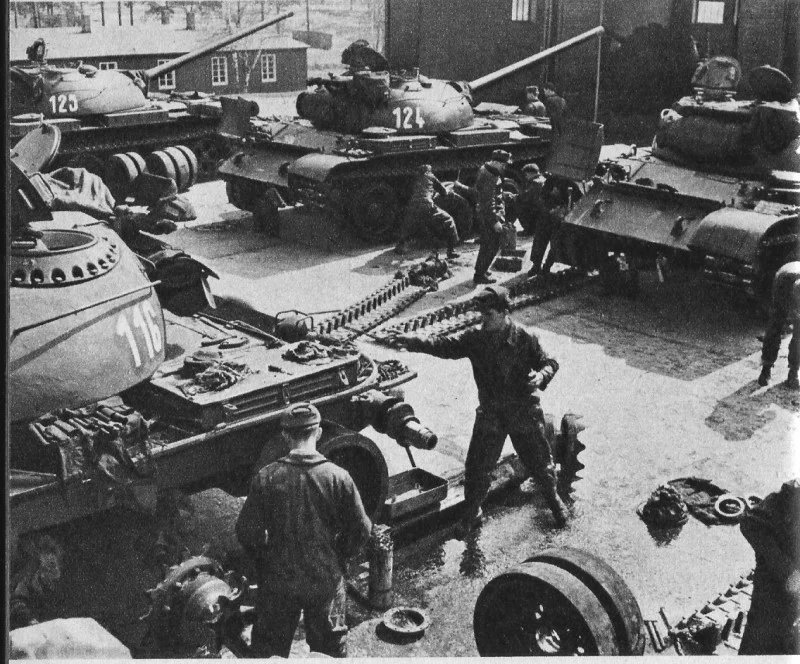 GDR motor pool servicing T-54s during the 1960s.