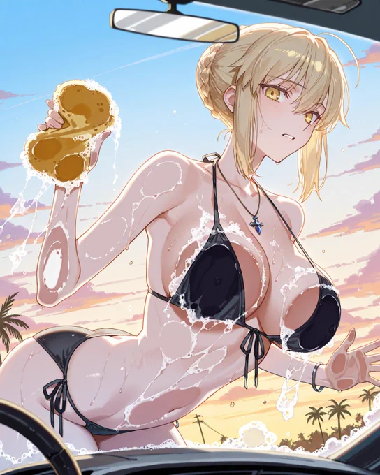 Artoria Pendragon (Rider Alter) was perplexed, but worked part-time on the beach.
