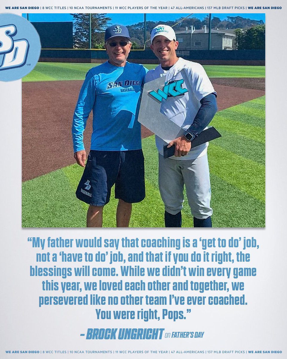 San Diego Baseball (@usdbaseball) on Twitter photo From our San Diego baseball family to yours, happy Father's Day!
Read <a href="/CoachUngricht/">Brock Ungricht</a>'s reflection on fatherhood: bit.ly/3HFLxIa
#GoToreros From our San Diego baseball family to yours, happy Father's Day!
Read <a href="/CoachUngricht/">Brock Ungricht</a>'s reflection on fatherhood: bit.ly/3HFLxIa
#GoToreros