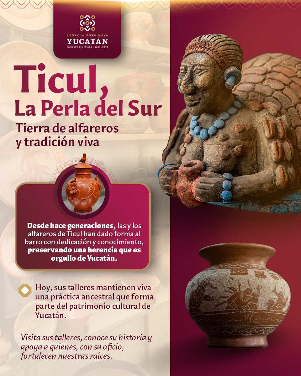 🏺 Ticul, tierra de manos que dan vida al barro y orgullo del sur de Yucatán. 

Sus alfareras y alfareros preservan una tradición ancestral que hoy sigue más viva que nunca. 

#RenacimientoMaya #HechoEnYucatán #TradiciónViva