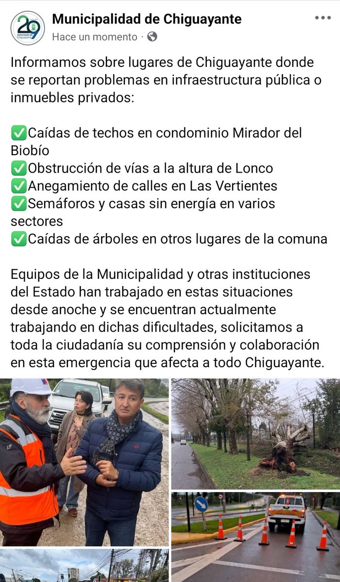 Informamos sobre lugares de Chiguayante donde se reportan problemas en infraestructura pública o inmuebles privados. Despliegue municipal junto a organismos del estado #Chiguayante