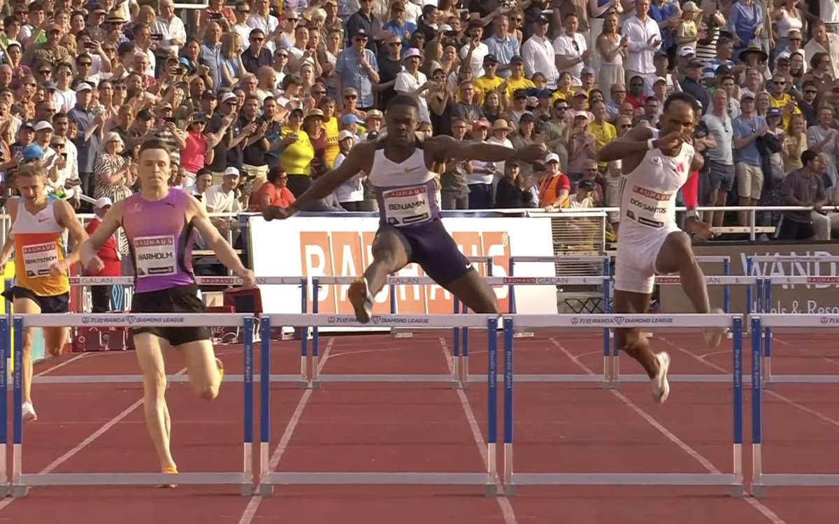 CITIUS MAG (@citiusmag) on Twitter photo THE RIVALRY KEEPS GETTING BETTER. 😮
Once again, the matchup between the three greatest 400m hurdles in the world delivers, as <a href="/_Kingben_/">Rai Benjamin</a> comes out on top of another great battle with a #StockholmDL meet record of 46.54.
Alison dos Santos takes second in 46.68 and Karsten THE RIVALRY KEEPS GETTING BETTER. 😮
Once again, the matchup between the three greatest 400m hurdles in the world delivers, as <a href="/_Kingben_/">Rai Benjamin</a> comes out on top of another great battle with a #StockholmDL meet record of 46.54.
Alison dos Santos takes second in 46.68 and Karsten