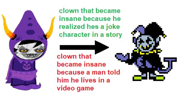 mojodoj_o's tweet photo. @WhoTheFuckIsHe_ @cactikoii Jevil is a legally distinct Gamzee https://t.co/M0MqXjSlSk