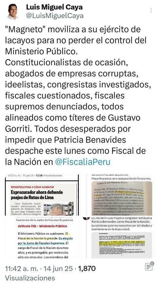 SÍ O SÍ PATRICIA BENAVIDES ES LA FISCAL DE LA NACIÓN, ESPERAMOS QUE REORGANICE EL MINISTERIO PÚBLICO Y SAQUE A TODOS LOS SIRVIENTES FISCALES DEL TARTACOJO GONORRATA