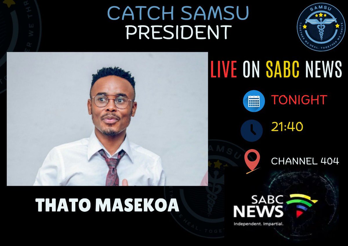 Catch the SAMSU president tonight <a href="/SABCNews/">SABC News</a>