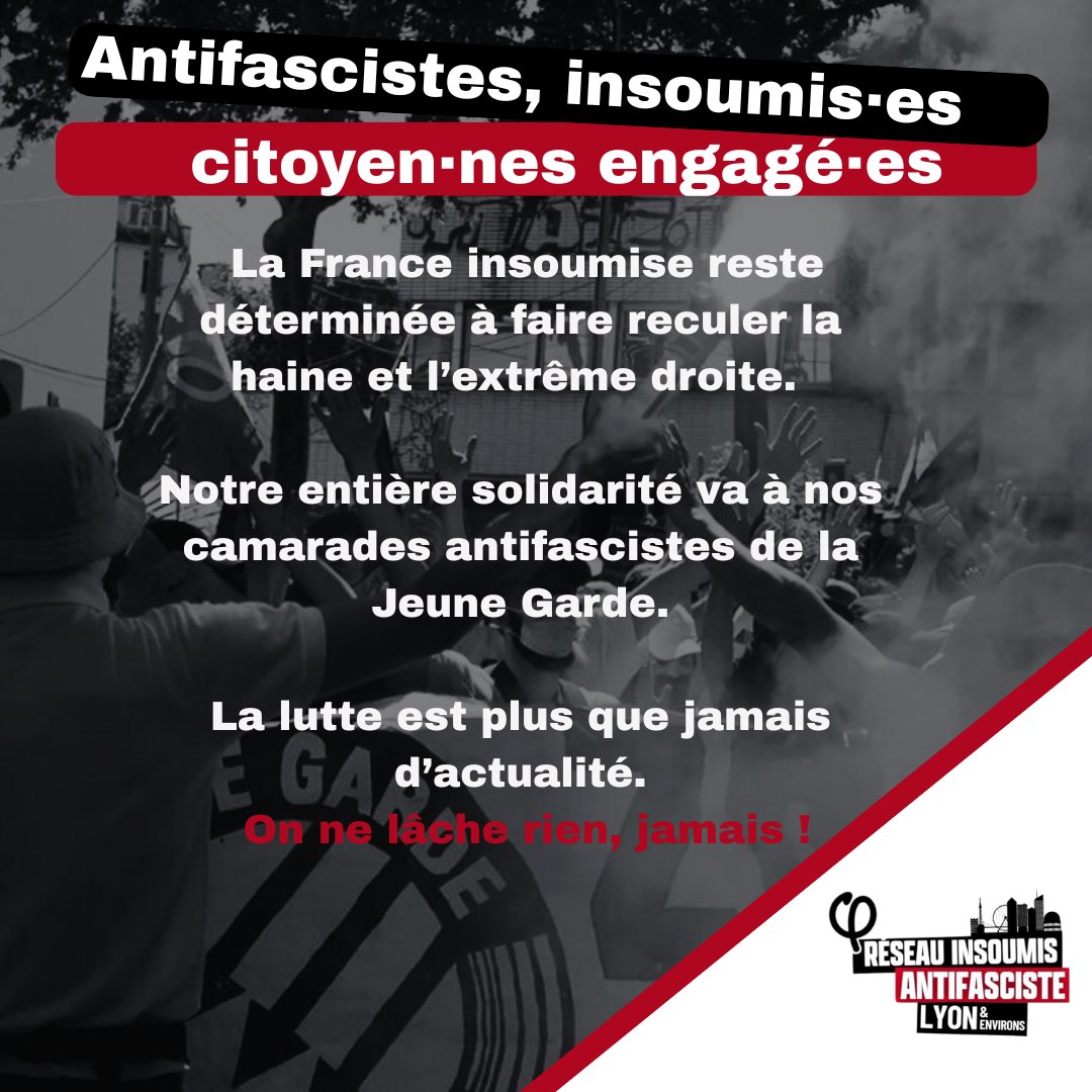On ne dissout pas une idée, on ne dissout pas une lutte !

Antifascistes, insoumis·es, citoyen·nes engagé·es : la résistance continue, plus que jamais.
On ne lâche rien !