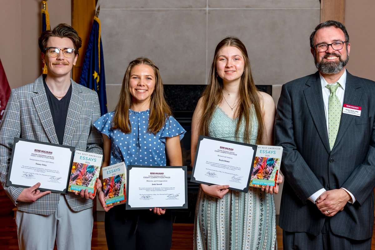 Receiving this year's outstanding essay awards from the Humanities, Social Sciences, &amp; the Arts Dept. were Abdullah Islam, Danny Oxley, Kayla Beiner, &amp; Josie Sowell. The honors were presented during this year's Honors &amp; Awards Ceremony. Congrats! #rosehulman