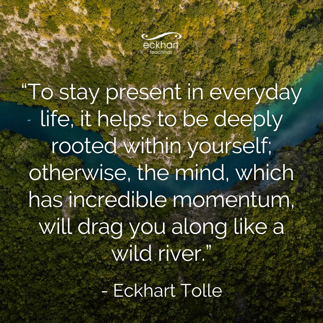 “To stay present in everyday life, it helps to be deeply rooted within yourself; otherwise, the mind, which has incredible momentum, will drag you along like a wild river.” —Eckhart Tolle