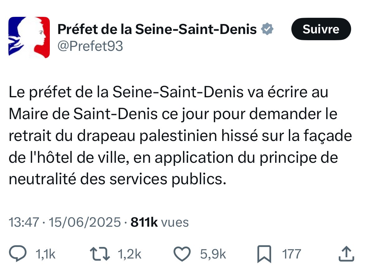 « le principe de neutralité du service public » : combien de drapeaux autres que bleu blanc rouge on a eu sur les frontons de nos mairies ces 20 dernières années ?
Demande incompréhensible.