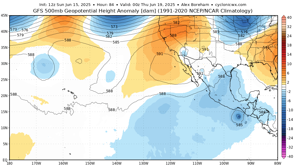 #94E is trying to develop but so far is only a sharp trough. It will likely develop in the next few days with reasonably warm waters and an increasingly favorable upper air environment. With a break in the ridge to the north, it may also pull north towards Mexico late week. Worth