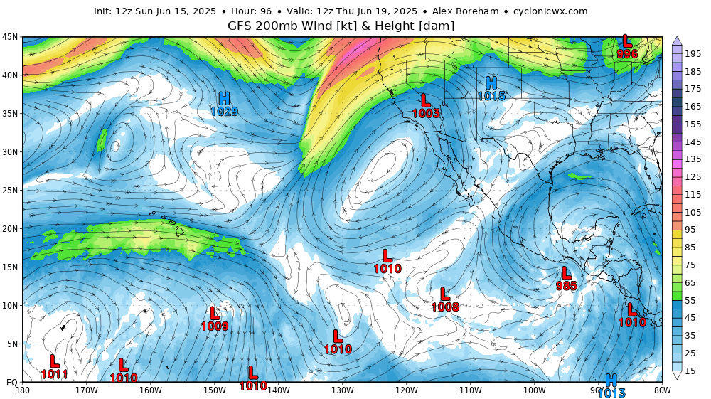 cyclonicwx's tweet photo. #94E is trying to develop but so far is only a sharp trough. It will likely develop in the next few days with reasonably warm waters and an increasingly favorable upper air environment. With a break in the ridge to the north, it may also pull north towards Mexico late week. Worth watching for now