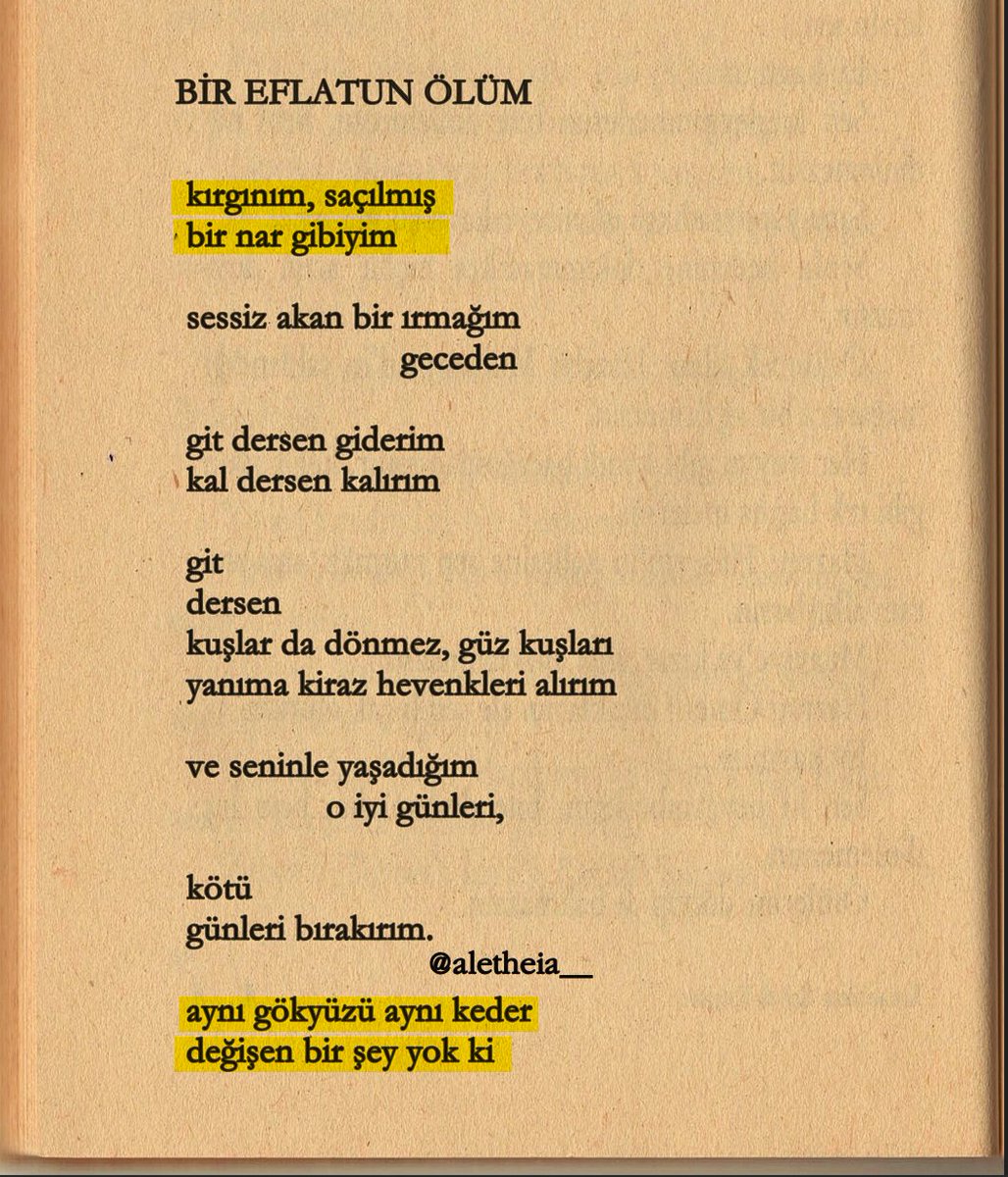 değişen bir şey yok hiç
ölüm hariç. 

aynı gökyüzü aynı keder. 

behçet aysan