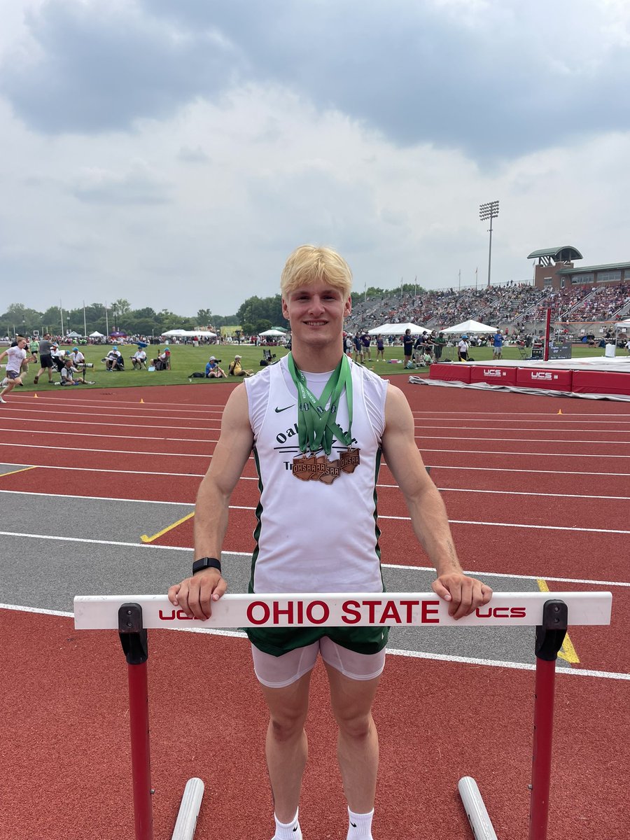OHHSmensTF's tweet image. The are times in a track and field program when an athlete who is part of team changes the landscape of the program forever. Tyler Thompson is that athlete. From 2022-2025 he contributed 1,015pts, 7 OHSAA state medals, 3OATCCC Indoor medals, 3 School Records and 10 meet records.
