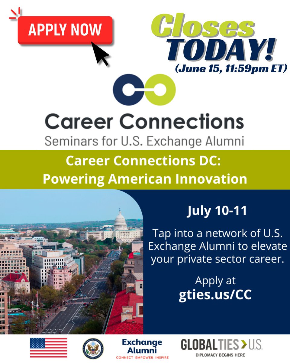 Global Ties San Francisco (@globaltiessf) on Twitter photo U.S. citizen #ExchangeAlumni: Apply now at gties.us/CC to attend the 4th annual #CareerConnections DC: Powering American Innovation, July 10-11, put on by <a href="/exchangealumni/">Exchange Alumni</a> & <a href="/GlobalTiesUS/">Global Ties U.S.</a> to explore careers in key industries. Application deadline is TODAY (June 15)! U.S. citizen #ExchangeAlumni: Apply now at gties.us/CC to attend the 4th annual #CareerConnections DC: Powering American Innovation, July 10-11, put on by <a href="/exchangealumni/">Exchange Alumni</a> & <a href="/GlobalTiesUS/">Global Ties U.S.</a> to explore careers in key industries. Application deadline is TODAY (June 15)!