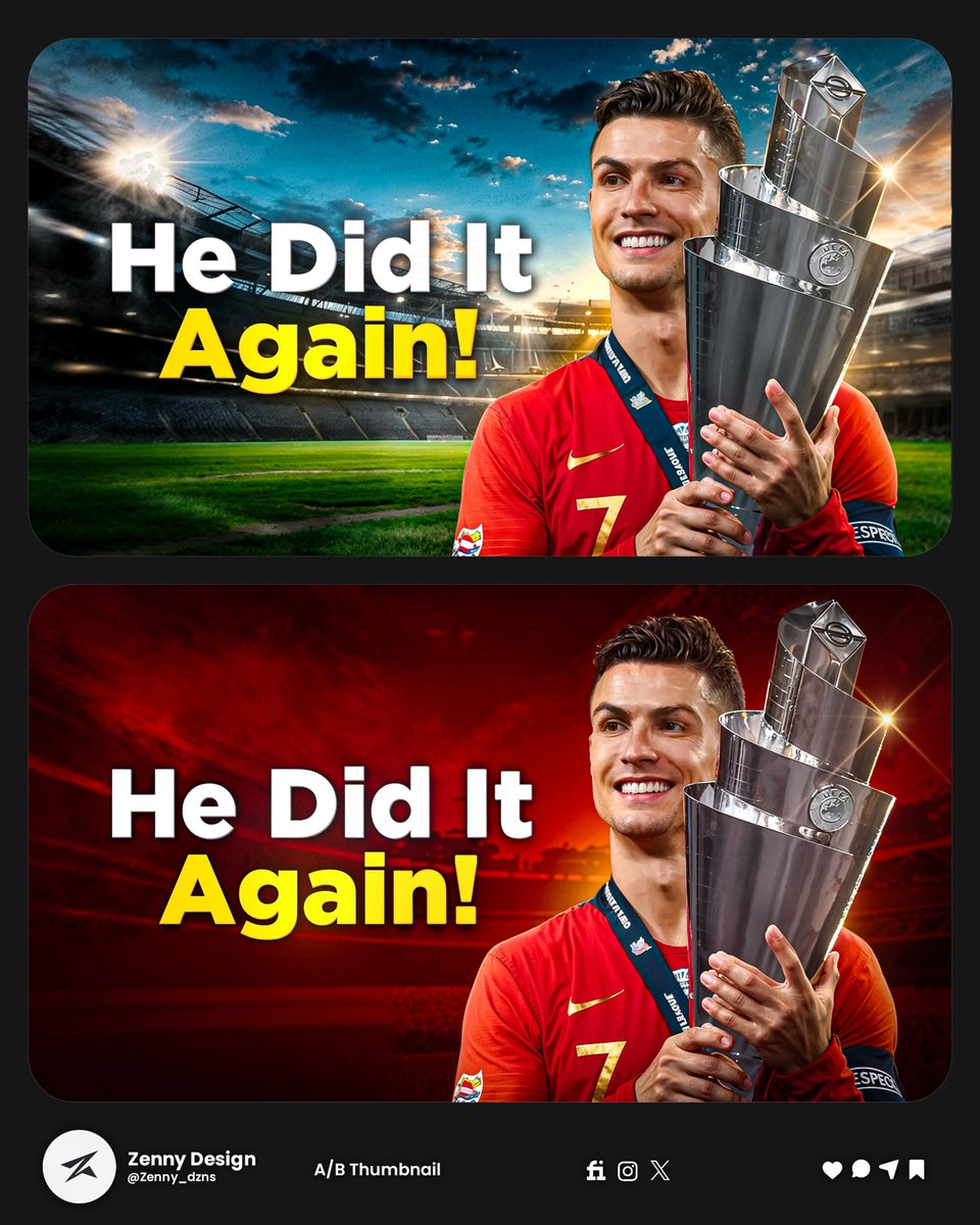 Zenny_dzns's tweet photo. 10/30 days Thumbnail series
'DM' for Order's
#YouTubeThumbnail #ThumbnailDesign #GraphicDesign #YouTubeDesigner #PhotoshopArt #DesignSeries #Dailythumbnails #CristianoRonaldo #DesignChallenge #ClubWorldCup #VisualStorytelling #thumbnail https://t.co/8RHyk98jw7