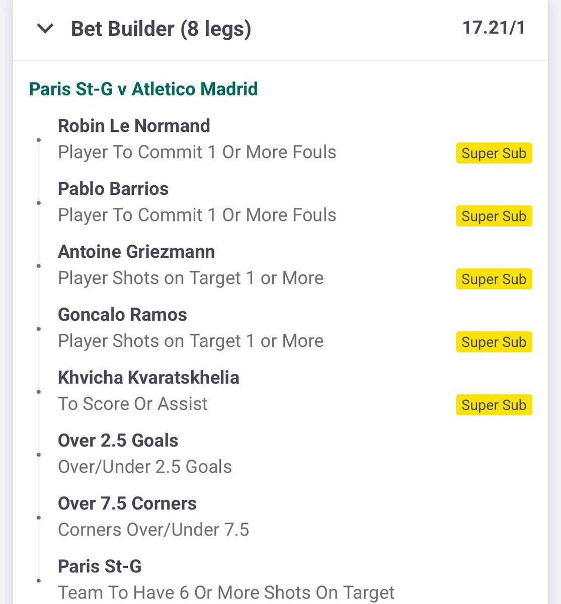 PSG vs Atletico Madrid Bet Builder

@ 18.21 odds

❤️this tweet if you back it!