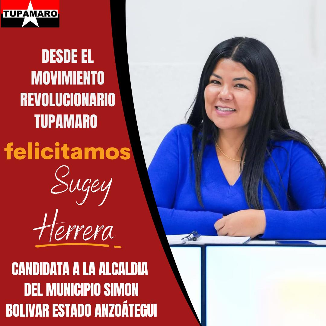 AnzoáteguiMRT3 (@anzoateguimrt3) on Twitter photo 🔴⚫ Desde el estado Anzoátegui el Movimiento Revolucionario TUPAMARO felicita a la camarada <a href="/sugeyherreram/">Sugey Herrera</a> por su candidatura a la alcaldía del municipio Simón Bolívar del estado Anzoátegui.
#TupamaroEjemploDeLucha
#ComunaONada 🔴⚫ Desde el estado Anzoátegui el Movimiento Revolucionario TUPAMARO felicita a la camarada <a href="/sugeyherreram/">Sugey Herrera</a> por su candidatura a la alcaldía del municipio Simón Bolívar del estado Anzoátegui.
#TupamaroEjemploDeLucha
#ComunaONada