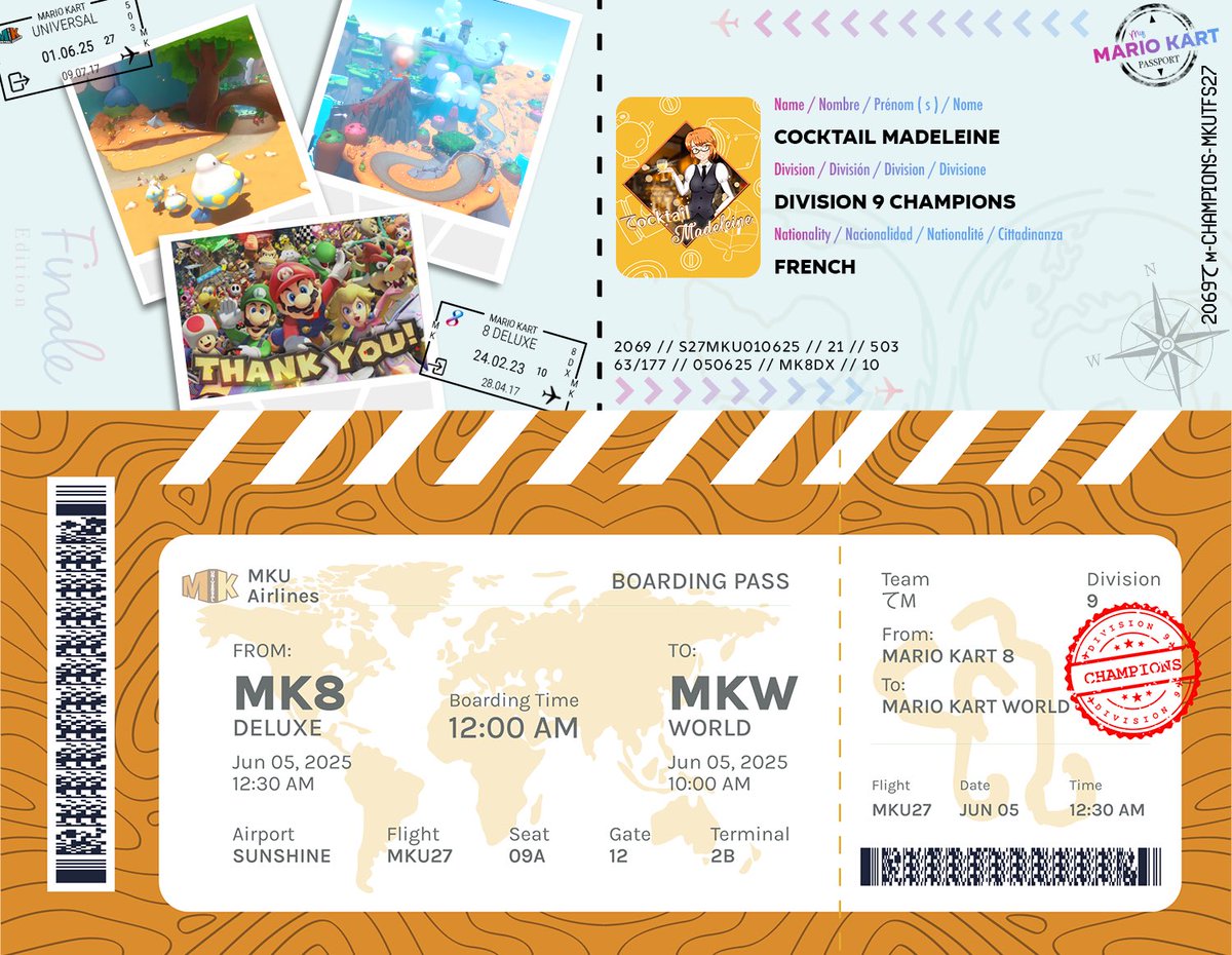 La dernière page de l’histoire de la Cocktail Madeleine se clôture avec la bannière de la Division 9 de notre dernière MKU. Un grand merci à Trash et à Neo pour la création de ces merveilles. Nos billets sont pris, la suite de l’histoire se déroulera avec MKWorld. 🫶🏻