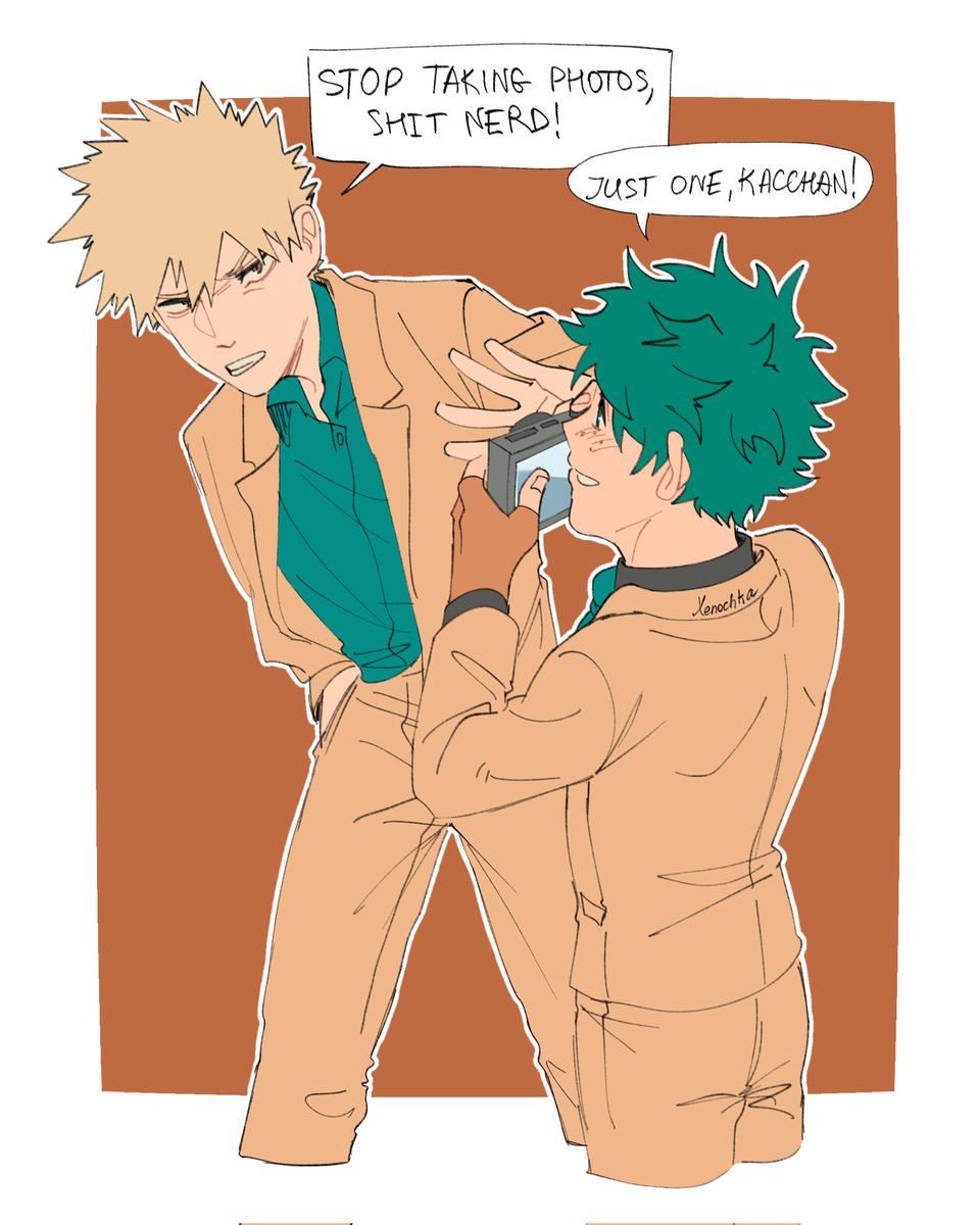 Xenochka's tweet image. I really loved the idea of original Hori's art that Izuku is the one that takes photos of everyone😭💕
(Also someone noticed that everyone looks at the camera and poses for it while Katsuki looks above right at Izuku😭🥹)
#bkdk