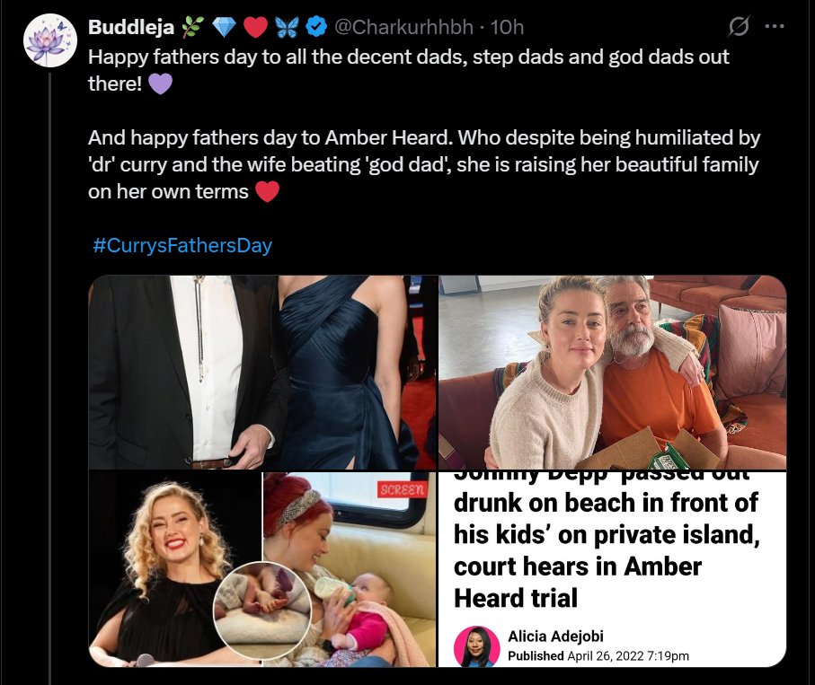 Amber Heard simps even try making FATHER'S DAY about her. 

Fucking loons, man.