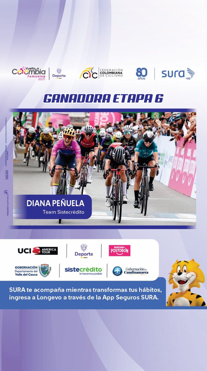 Federación Colombiana de Ciclismo (@fedeciclismocol) on Twitter photo ¡SE BAJÓ EL TELÓN! 🔥👏🚴♀️
Diana Peñuela del Team Sistecrédito se quedó con la última jornada de la VFemenina2025 <a href="/MinDeporteCol/">Ministerio del Deporte</a>
Gracias <a href="/SegurosSURAcol/">Seguros SURA Colombia</a> por tantos años de apoyo al ciclismo colombiano.
#ManzanaPostobon
#GobernaciónDelValle
#Sistecrédito ¡SE BAJÓ EL TELÓN! 🔥👏🚴♀️
Diana Peñuela del Team Sistecrédito se quedó con la última jornada de la VFemenina2025 <a href="/MinDeporteCol/">Ministerio del Deporte</a>
Gracias <a href="/SegurosSURAcol/">Seguros SURA Colombia</a> por tantos años de apoyo al ciclismo colombiano.
#ManzanaPostobon
#GobernaciónDelValle
#Sistecrédito