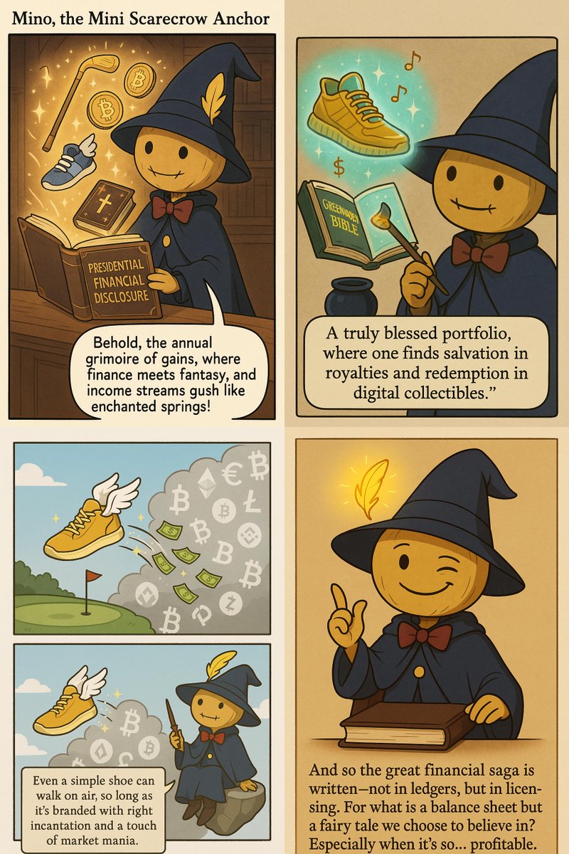 Just another day of 'financial disclosures' where golf clubs mint crypto and sneakers fly on clouds of cash. The latest chapter in Donald Trump's book of financial magic is truly something else. ✨👟💰 #Trump #Satire #Crypto #NFTs #...

Inspired by: api.sumatman.ai/s/XyayMTk