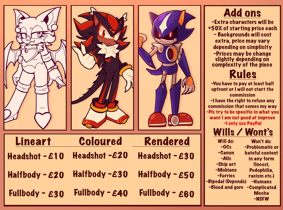 ErlangFan69's tweet image. My C0mm Sheet! 🎉
Made this months ago but finally posting it because I’m BROKE.
When messaging me, let me know in the first message what you want, as to filter.
Art examples are all on my photos tab