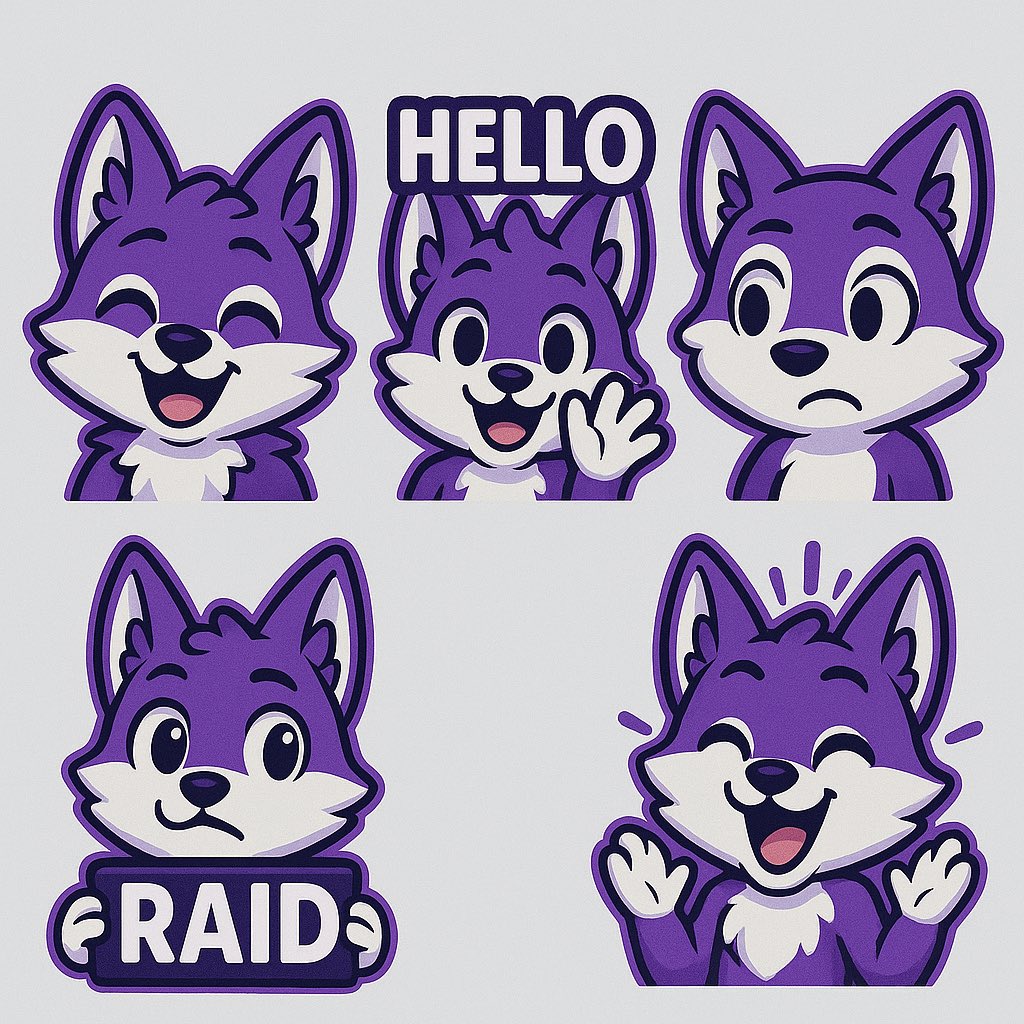 stacia_artist's tweet image. Just wrapped up a custom emote set for a client’s adorable wolf character💜
These were designed with a cute + expressive vibe, perfect for Twitch &amp;amp; Discord. Always love bringing characters to life through emotes!

#emotes #TwitchEmotes #Vtuberart #WolfCharacter #twitchstreamer
