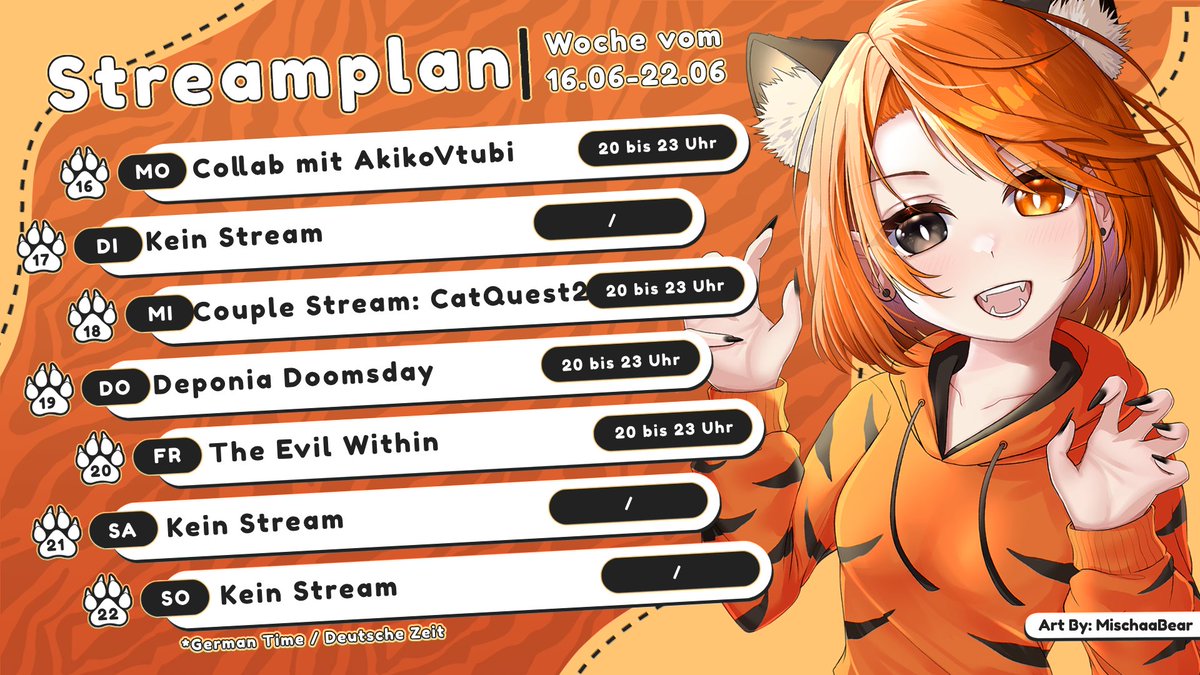 Neko_Tigress🐯 |🐯- Vtuber 🐯 Dokomi 2025🐯 (@neko_tigress) on Twitter photo So Urlaub ist jetzt leider auch wieder vorbei aber es startet wieder einen neue Streamwoche mit tollen Streams und Collabse mit <a href="/CptPuschel/">Cpt.Puschel</a> und <a href="/AkikoVTubi/">Akiko Kobayashi 🌸❄️</a> und ein neues Horrorprojekt😊🐯
twitch.tv/neko_tigress So Urlaub ist jetzt leider auch wieder vorbei aber es startet wieder einen neue Streamwoche mit tollen Streams und Collabse mit <a href="/CptPuschel/">Cpt.Puschel</a> und <a href="/AkikoVTubi/">Akiko Kobayashi 🌸❄️</a> und ein neues Horrorprojekt😊🐯
twitch.tv/neko_tigress