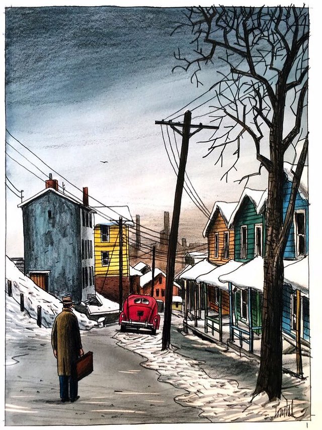 ✍🏻 "On avait beaucoup bu. Et, comme on pouvait s’y attendre, on s’était excité, on avait dit des choses qu’on n’aimerait pas s’entendre répéter dans la lumière du matin". (Un Nouveau dans la ville, 1950)

🎨 par Loustal pour l’édition illustrée du roman chez Omnibus