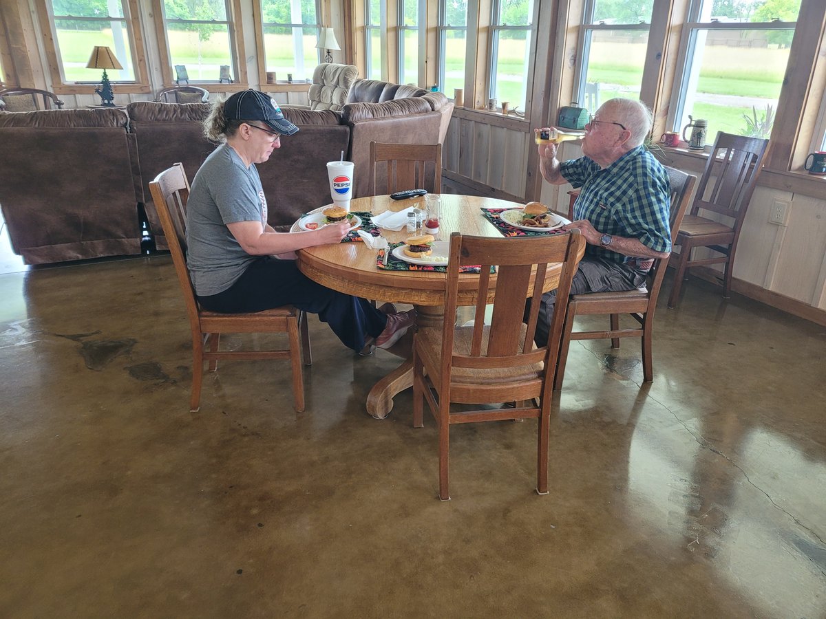 softtosslefty's tweet image. My wife and 80 year old Pops having Father's Day lunch at his place. That table belonged to my Grandpa and Grandma Jameson. They bought in 1922 when they got married. Grandpa was 32. Grandma 22. I still have the recipt.
