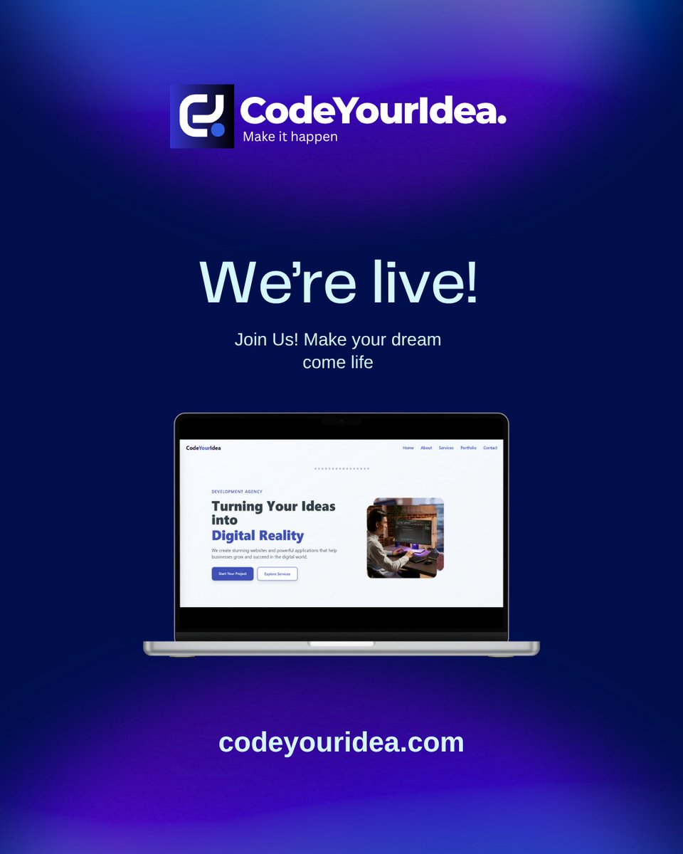 codeyouridea_'s tweet image. 🚀 Big Announcement
💡 The wait is over — Code Your Idea is now LIVE!
We help turn your ideas into powerful websites & mobile apps.
Start building today 👉 codeyouridea.com
#Startup #WebDev #AppDev #LaunchDay #CodeYourIdea