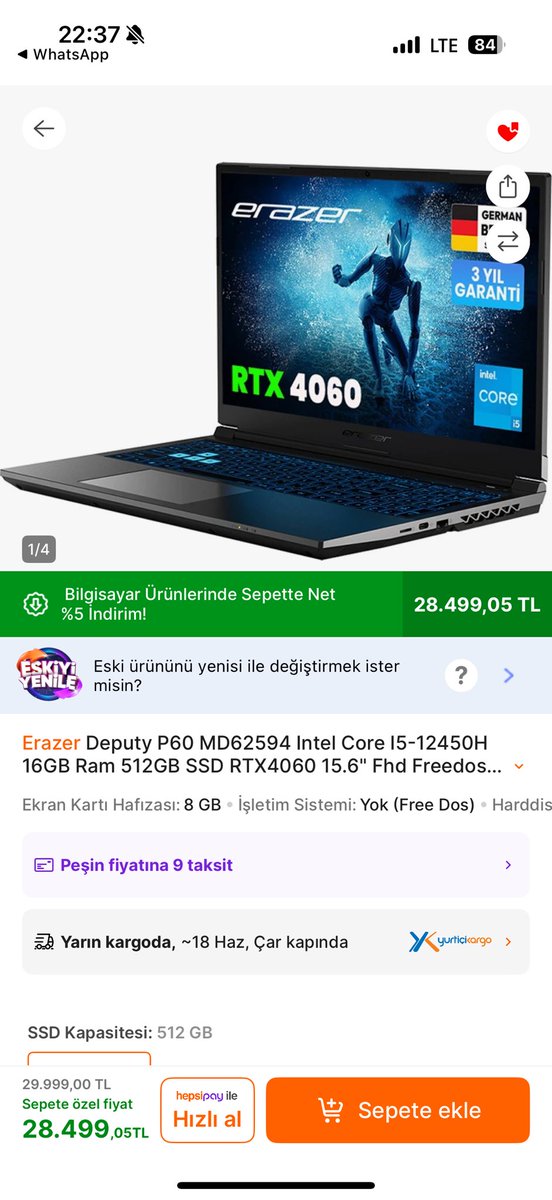 Dizüstü bilgisayara ihtiyacı olan varsa HB’da da sepette indirim var ve bazı modeller gerçekten iyi fiyata geliyor. Bi liste yaptım: app.hb.biz/XUEELFcNIrkV

#ortaklık linkidir