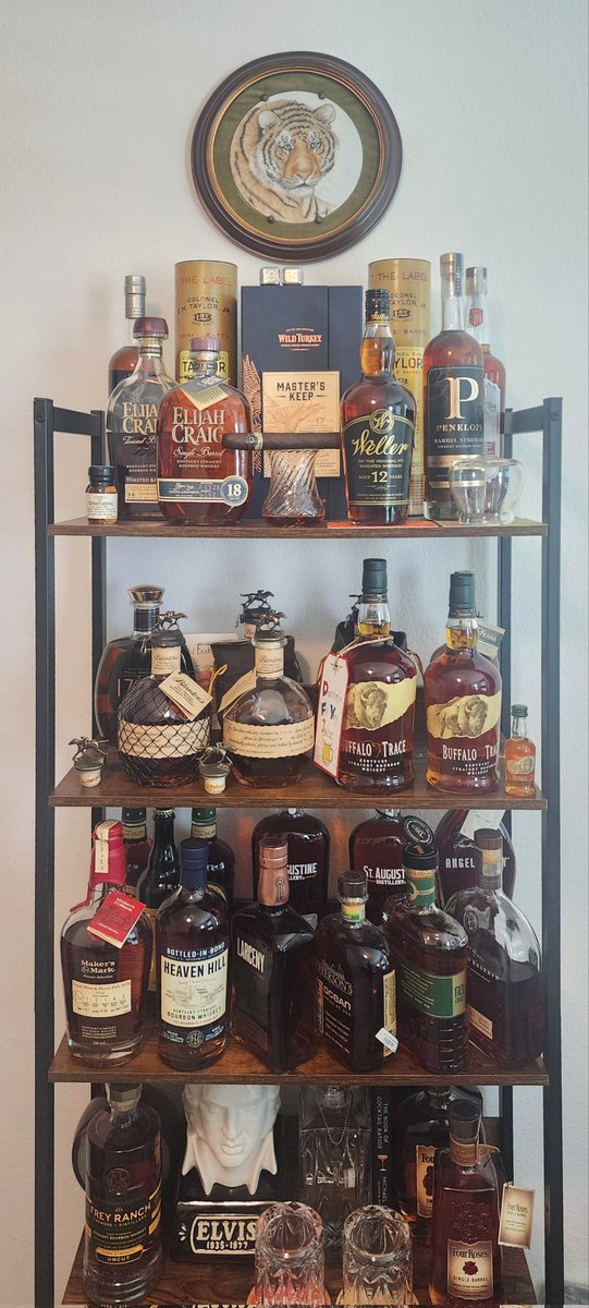 The majority of my #bourbon collection. There are still several sealed bottles but I'm slowly cracking all of them as I develop my palate. The BT bottles are backups and soon will be concocted into an Old Fashioned. Cheers 🥃👏