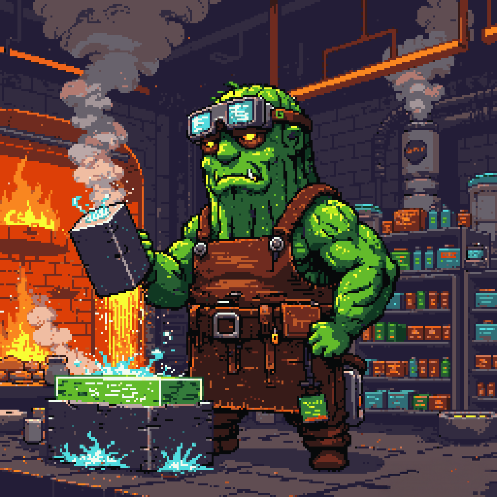 The Block Producers work tirelessly day and night. Blocks of Space &amp; Time harvested by the farmers, are brought deep to the bowels of The Blockchain, where the numbers are forged for eternity, inextricably linked Precision craftmanship combines with meticulous attention to detail