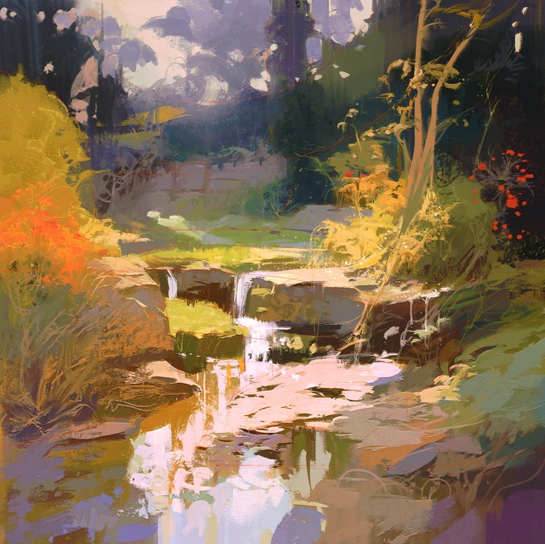 Staging the lighting to feature the stream.