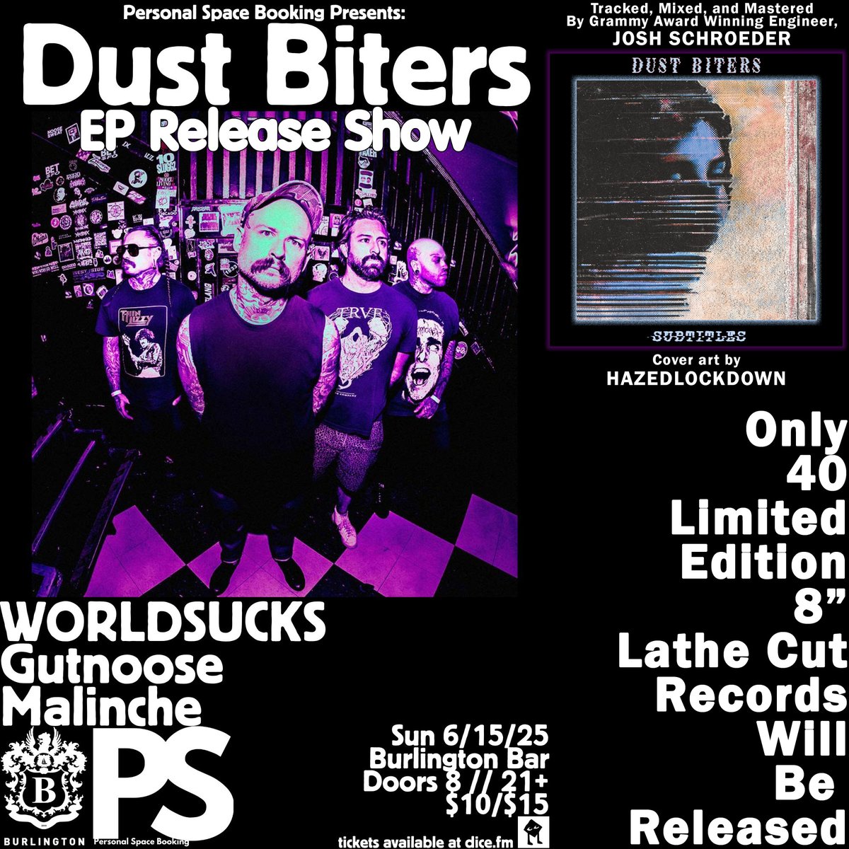 Dust Biters (@realdustbiters) on Twitter photo Tonight at <a href="/burlingtonbar/">burlington bar</a>!
EP release show w/ WORLDSUCKS, Gutnoose, and Malinche!
Doors are at 8pm!! Tonight at <a href="/burlingtonbar/">burlington bar</a>!
EP release show w/ WORLDSUCKS, Gutnoose, and Malinche!
Doors are at 8pm!!