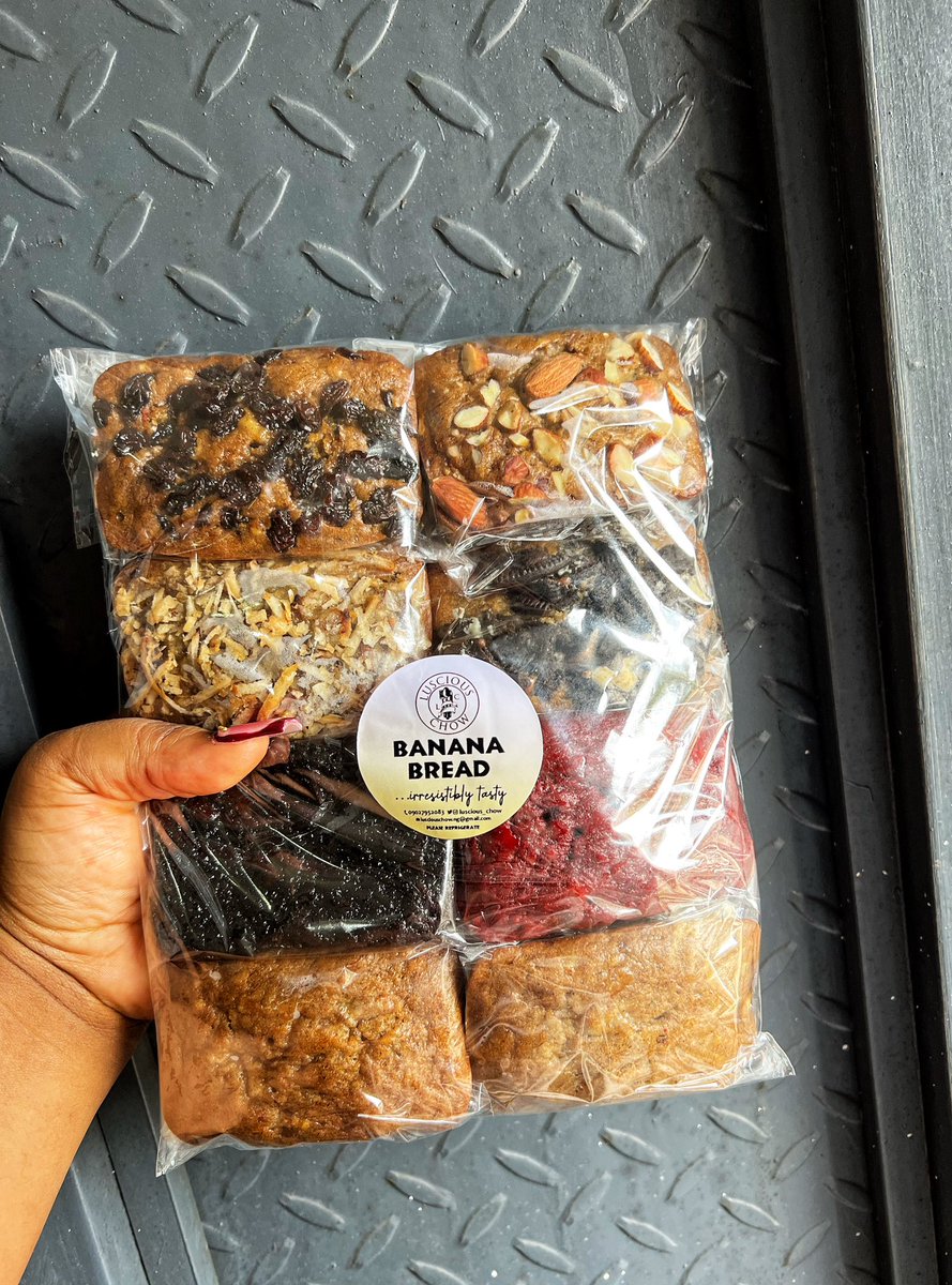 ADAEZE👩🍳👸- ODOGWU OF BANANA BREAD (@adaezennaji_) on Twitter photo Quick promo (because I promised)…
This is a set of 8 banana breads (raisins, Oreos, almonds, red velvet, double choc, coconut and 2 plain).
Normal price: 13,950… PROMO PRICE FOR ONLY THE FIRST 10 PEOPLE TO PAY 12,100.
Save 1,800. Send a dm to <a href="/luscious_chow/">Luscious Chow</a> to take advantage Quick promo (because I promised)…
This is a set of 8 banana breads (raisins, Oreos, almonds, red velvet, double choc, coconut and 2 plain).
Normal price: 13,950… PROMO PRICE FOR ONLY THE FIRST 10 PEOPLE TO PAY 12,100.
Save 1,800. Send a dm to <a href="/luscious_chow/">Luscious Chow</a> to take advantage