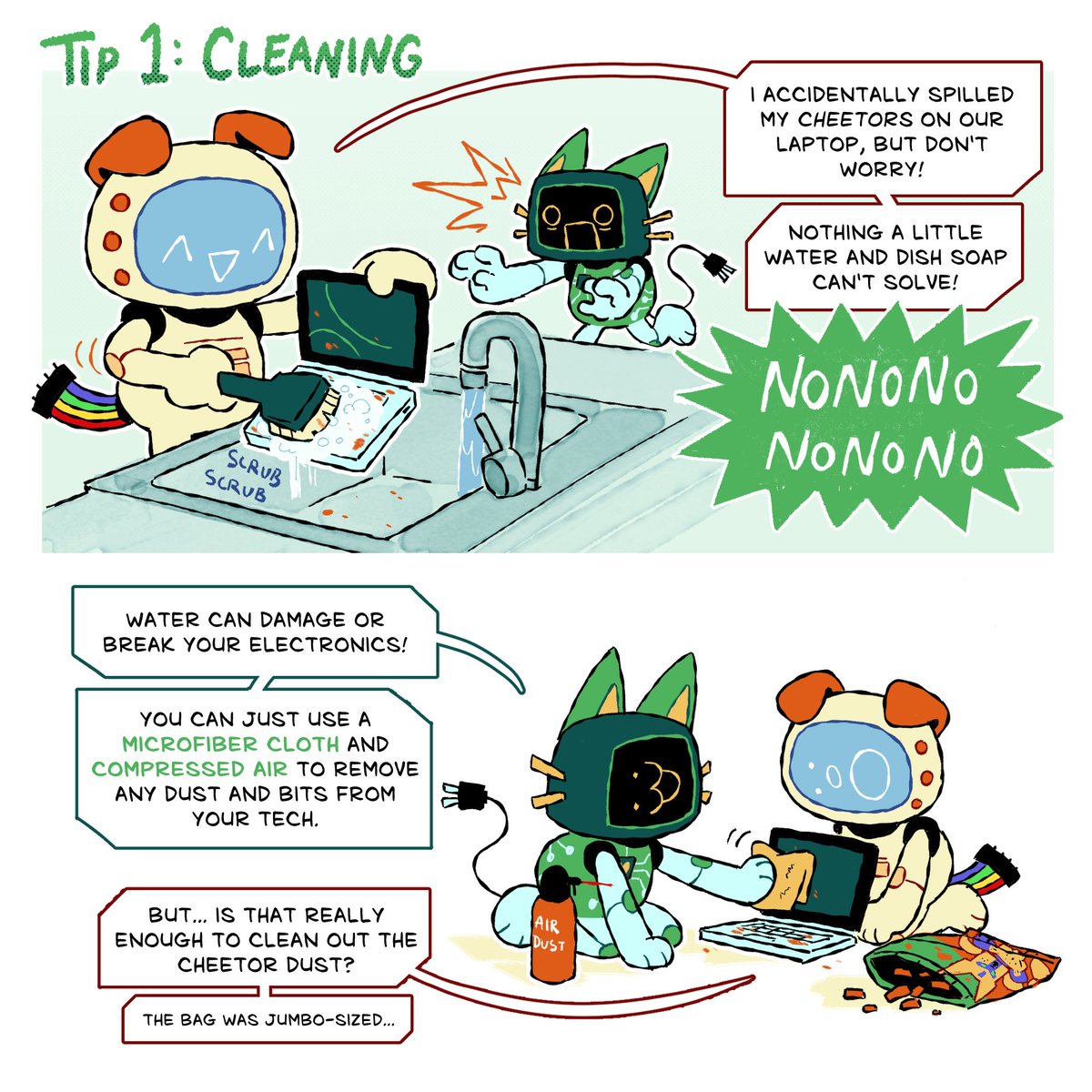 fernsnailz's tweet image. i made a mini-comic with my characters Chipset and Database :] Chipset and Database&apos;s Tech Tips is now on itch io for free!! 🖥️

learn about computer basics with them as they teach each other about their fields of interest (and make a lot of mistakes along the way...)

🔗⬇️