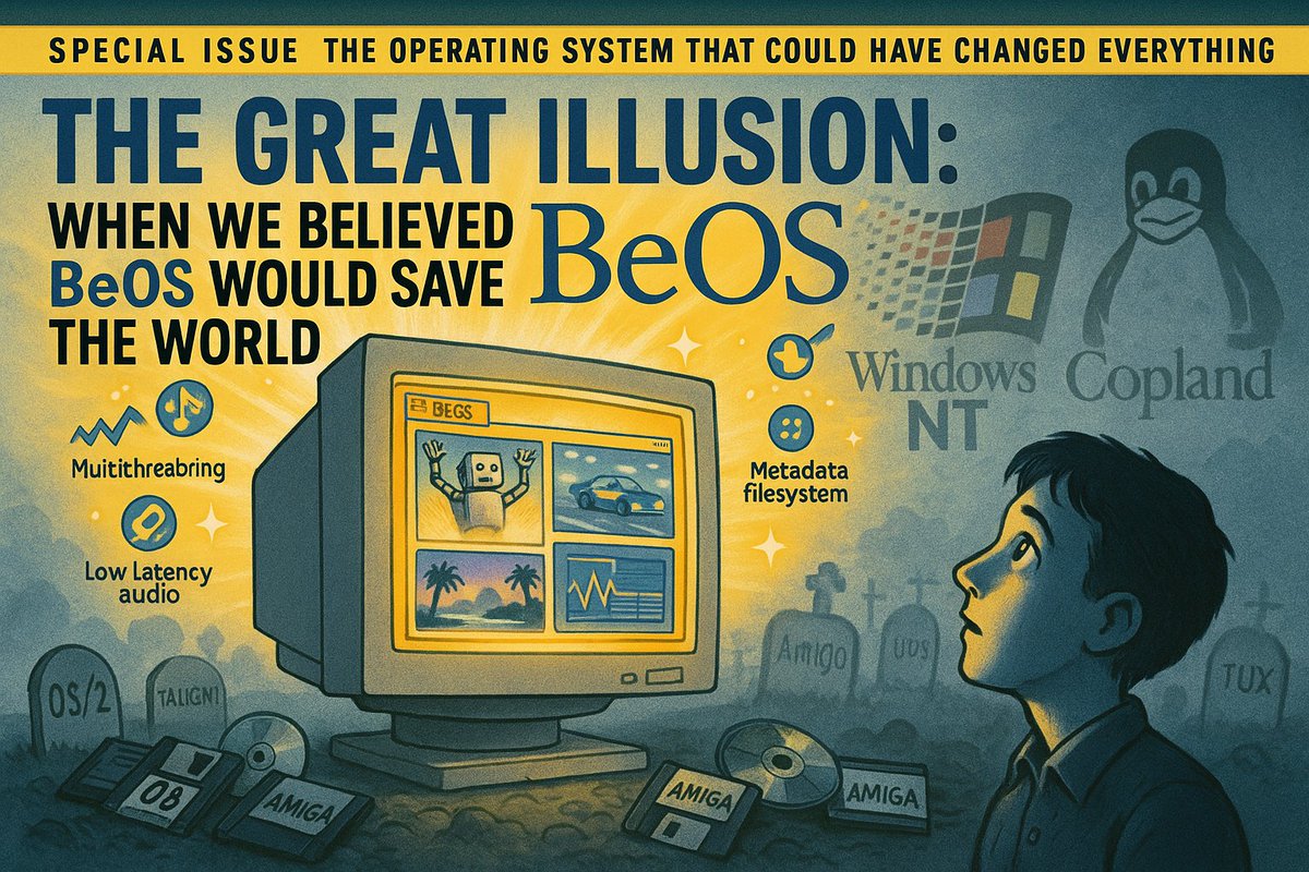 atomozero's tweet image. Just wrote about that 2015 Hacker News thread where everyone got emotional about BeOS 😭
The OS too pure for this world: perfect multithreading, metadata filesystem... in the &apos;90s!
But we got Windows because &quot;it&apos;s already installed&quot; 📼
desktoponfire.com/haiku_inc/782/…
#BeOS #TechHistory