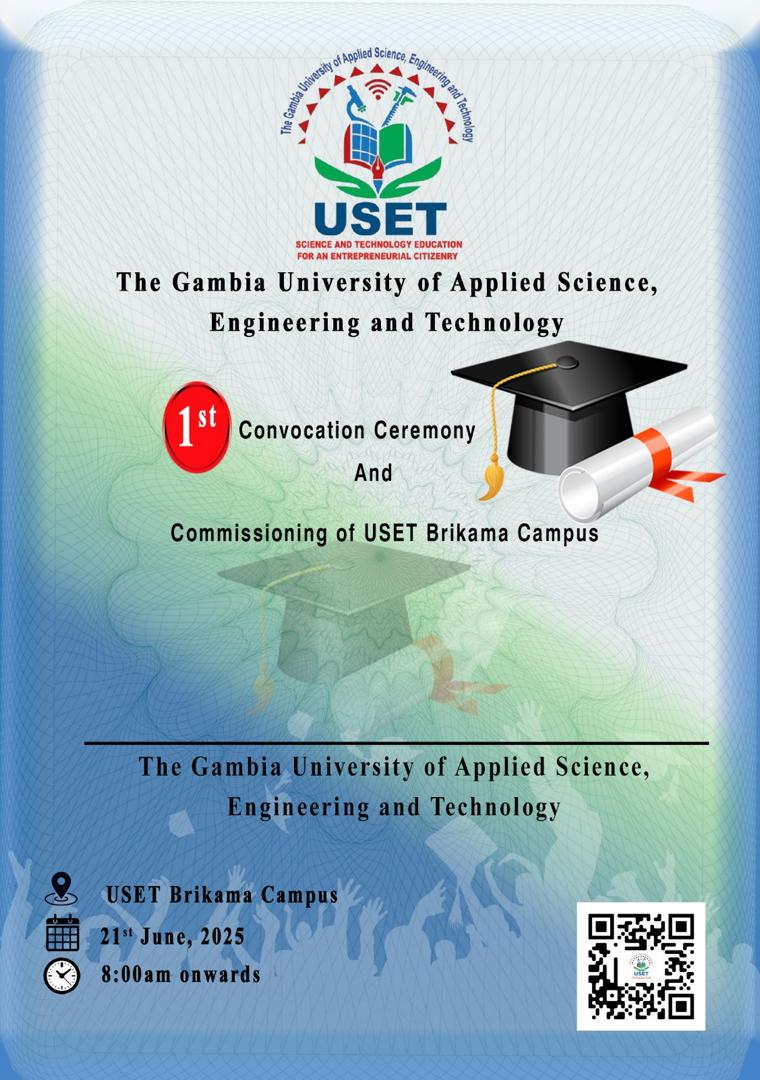MoHERST - The Gambia (@moherst_gmb) on Twitter photo We are thrilled to announced that His Excellency President Adama Barrow, the President of the Republic of The Gambia, will officially inaugurate the the ultramodern USET campus in Brikama.
The event is scheduled on Saturday 21st June, 2025 at the  USET campus starting 9:00AM. We are thrilled to announced that His Excellency President Adama Barrow, the President of the Republic of The Gambia, will officially inaugurate the the ultramodern USET campus in Brikama.
The event is scheduled on Saturday 21st June, 2025 at the  USET campus starting 9:00AM.