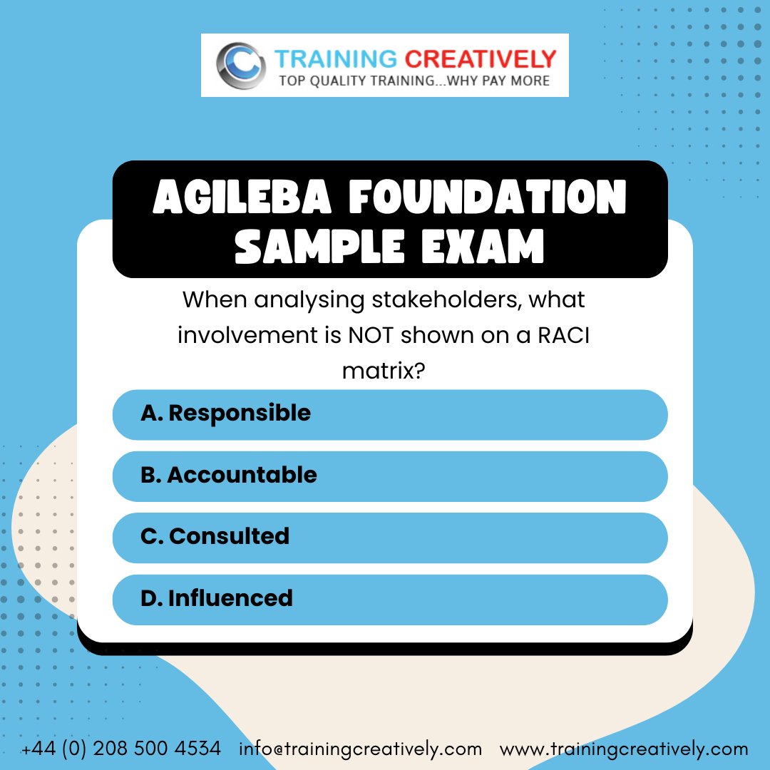 traincreatively's tweet image. 📘 AgileBA Foundation Sample Exam – Q&amp;amp;A Pair #3
Wind down your day with one last AgileBA practice question. 🌙 

#AgileBA #BusinessAnalysis #AgileBusinessAnalyst