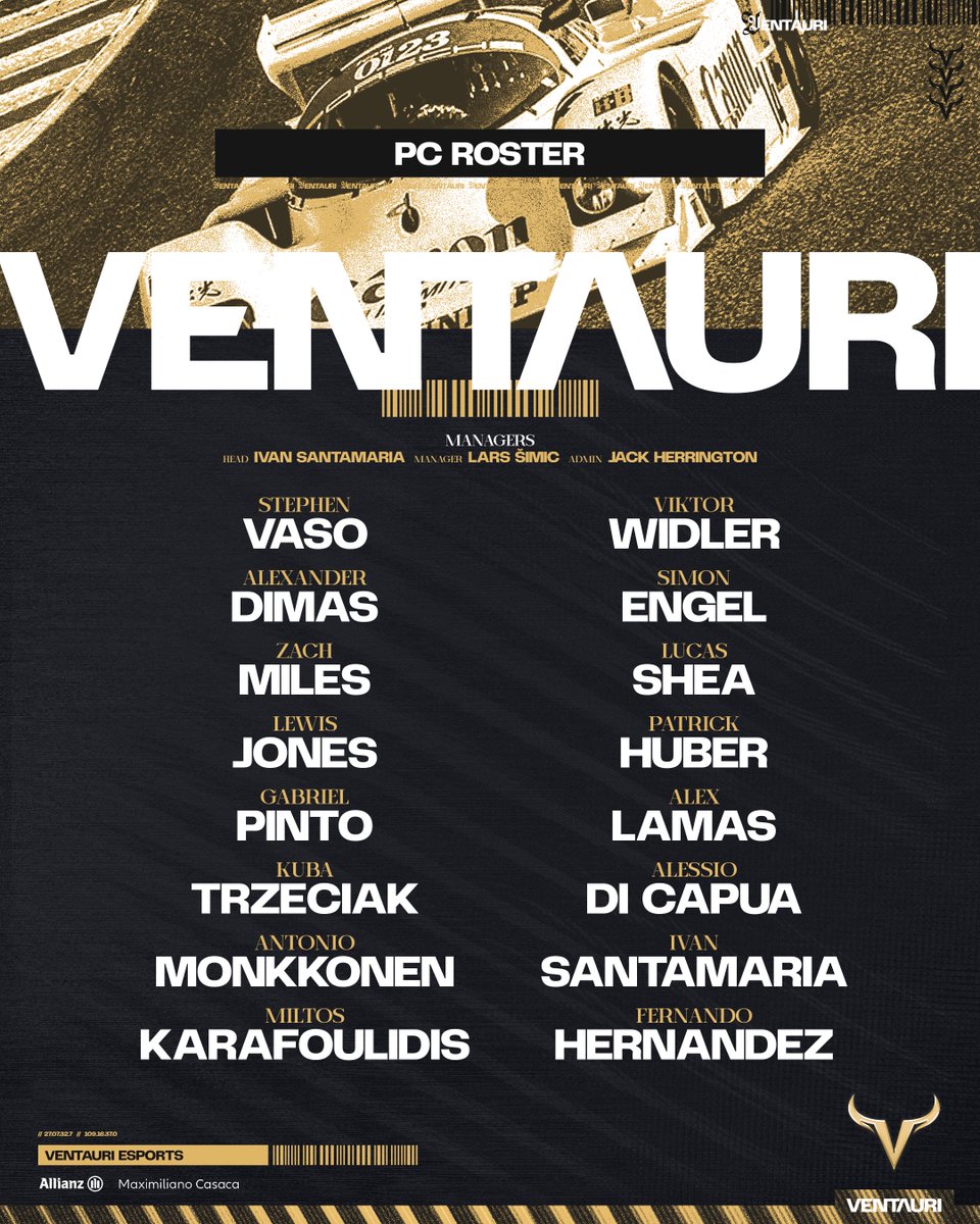 Finally, we can announce the PC Roster for F1 25 🔥

Very impressive bunch of drivers, with a perfect mix of experience &amp; young talent 💪🏻

#VentauriVNT 💛