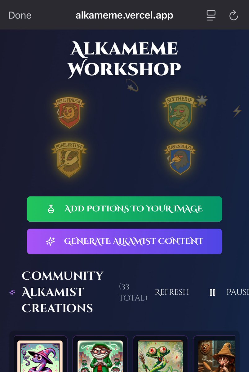 ALKA-MEME CREATOR IS NOW LIVE

🧙‍♂️Get House Robes: Get your PFP their House Robes

✨Create Memes: 20+ iconic alkane meme templates

🧪Add Magic Potions: quickly potions to any image or meme

🪄AI Art Generator &amp; Community Gallery

Wizards only - Ruggles need not apply!

Link 👇