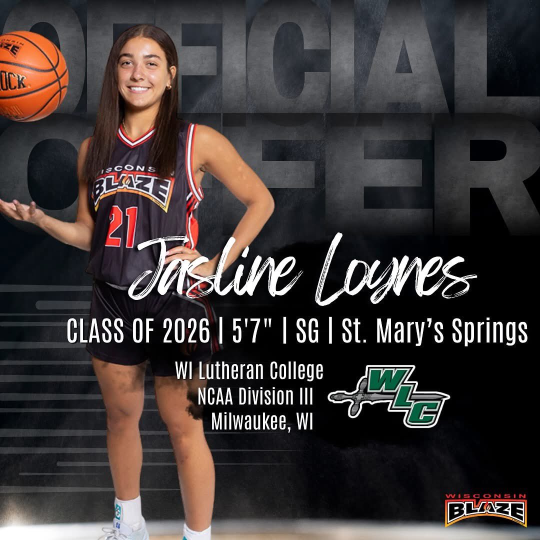 Wisconsin Blaze Girls Basketball (@wisconsinblaze) on Twitter photo Congrats to Jasline Loynes (2026 | St. Maryโs Springs | 5โ7 | SG) on receiving an offer to continue her athletic career at NCAA Div III WI Lutheran College! We are very proud of you! Thank you to all of the coaches and staff at WLC for the offer! <a href="/JaslineLoynes/">Jasline Loynes</a> <a href="/WLC_WBB/">WLC Women's Basketball</a> Congrats to Jasline Loynes (2026 | St. Maryโs Springs | 5โ7 | SG) on receiving an offer to continue her athletic career at NCAA Div III WI Lutheran College! We are very proud of you! Thank you to all of the coaches and staff at WLC for the offer! <a href="/JaslineLoynes/">Jasline Loynes</a> <a href="/WLC_WBB/">WLC Women's Basketball</a>