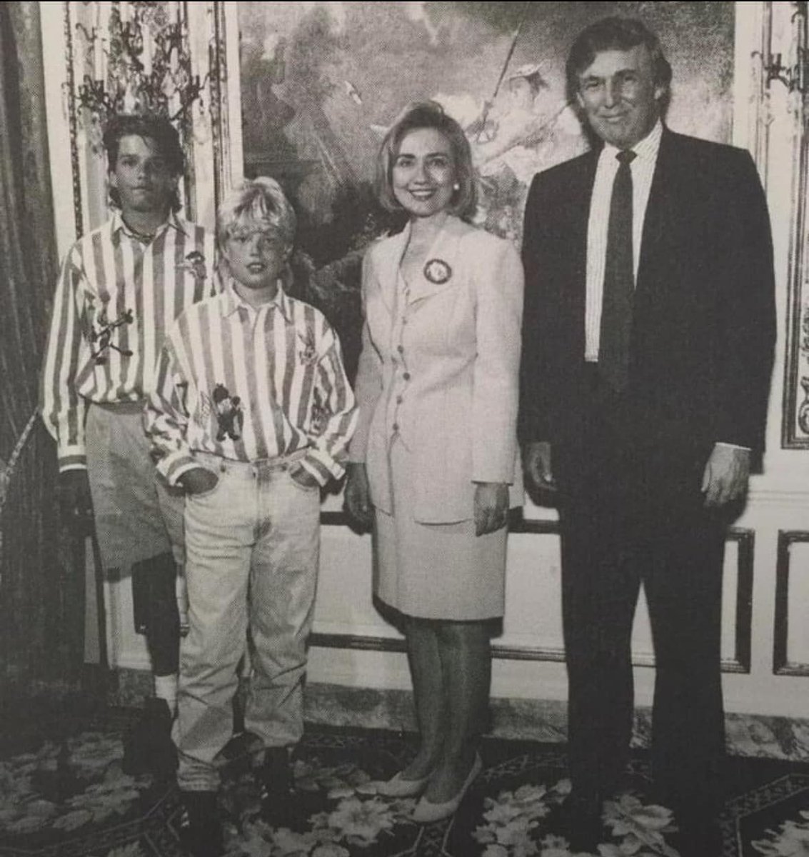 Hillary Clinton , Donald Trump , his 2 sons, Don Jr. and Eric in the White House in 1996.