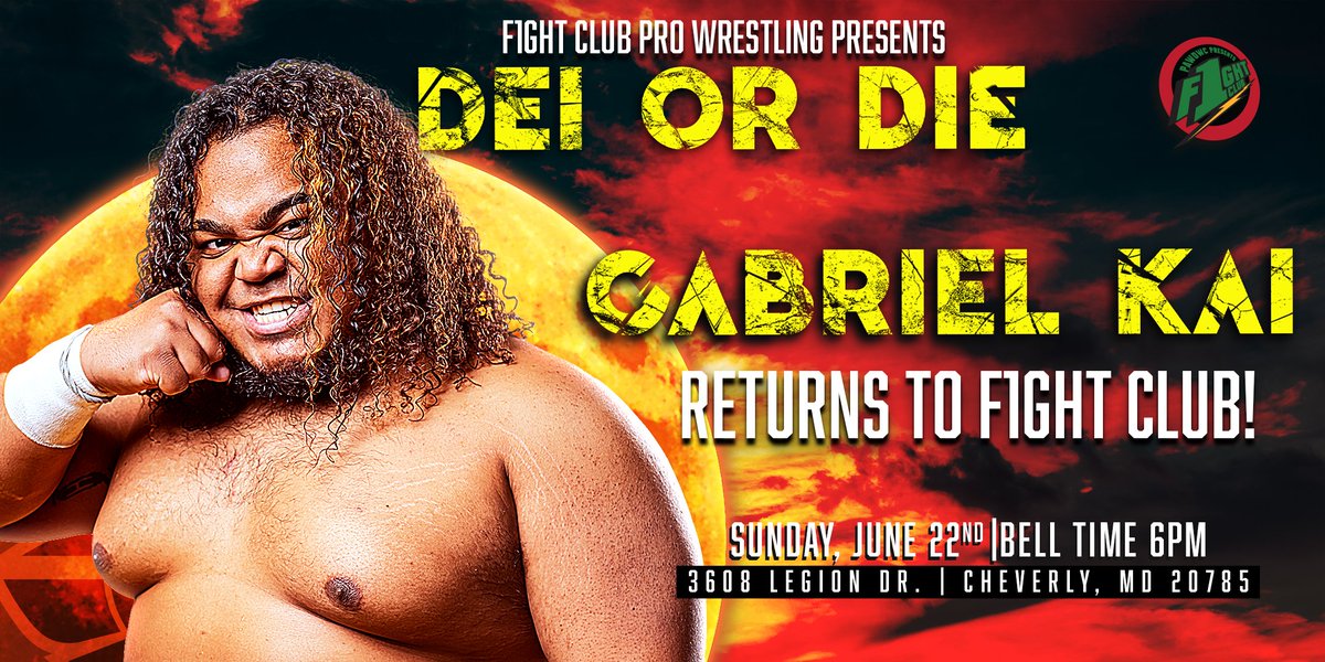 F1ght Club Pro Wrestling (@pawd_wc) on Twitter photo DON'T CALL IT A COMEBACK
In another return to the F1ght Club ring, <a href="/_gabrielkai/">BigKaifromtha75</a> makes his way back to Cheverly. No doubt looking to remind the F1ght Faithful what he's capable of, in ONE WEEK, at #DEIorDIE DON'T CALL IT A COMEBACK
In another return to the F1ght Club ring, <a href="/_gabrielkai/">BigKaifromtha75</a> makes his way back to Cheverly. No doubt looking to remind the F1ght Faithful what he's capable of, in ONE WEEK, at #DEIorDIE
